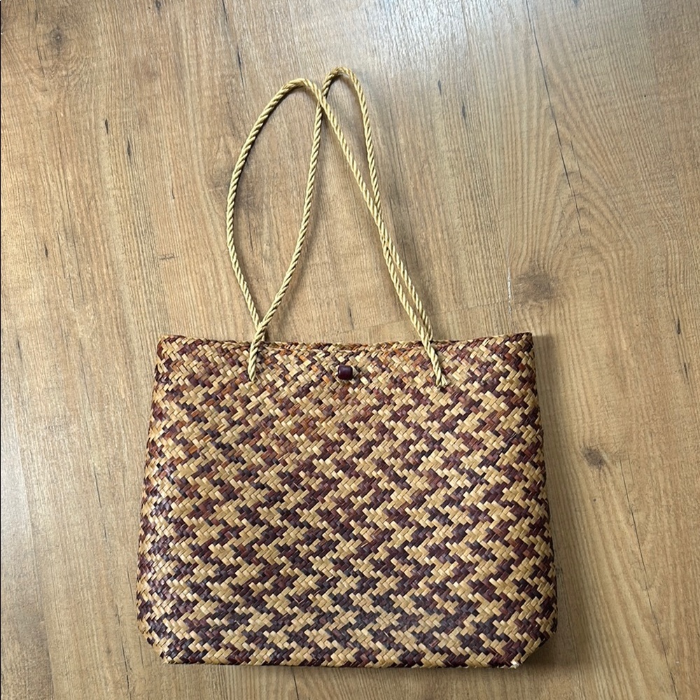 Woven Tan and Brown Tote Bag